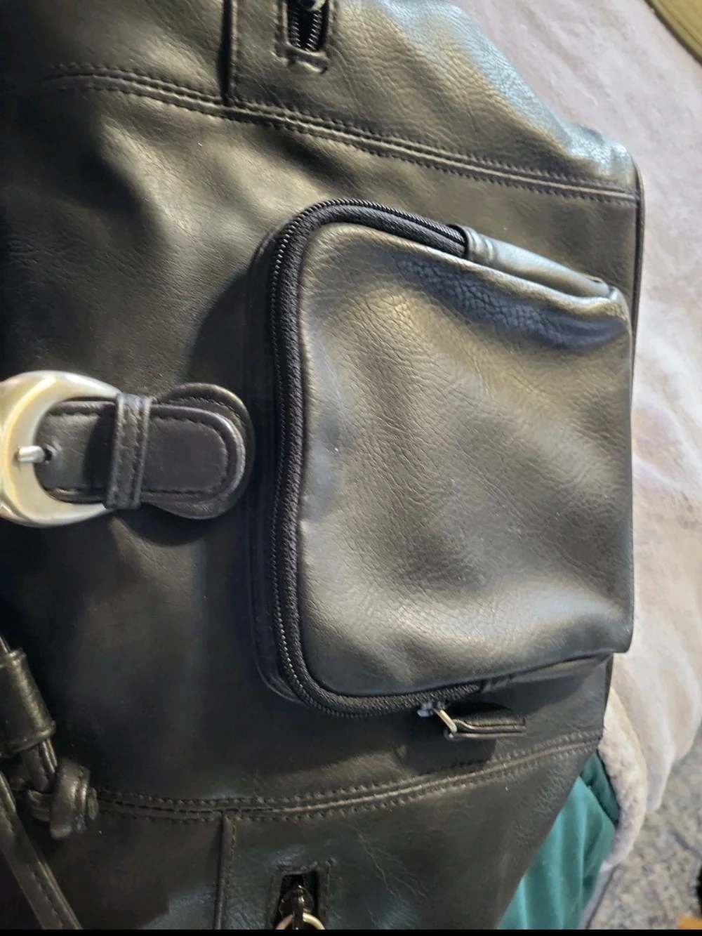 Black Leather Crazy Horse Drawstring Backpack - Vintage Style